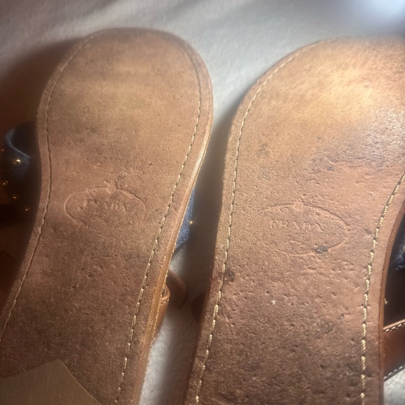 Prada Denim and Leather Tan and Blue Studded Sandals size 7 - Picture 9 of 10